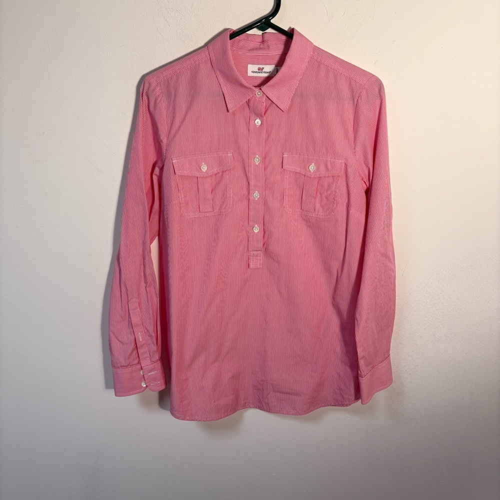 Vineyard Vines Womens pink striped camp shirt pullover size 8